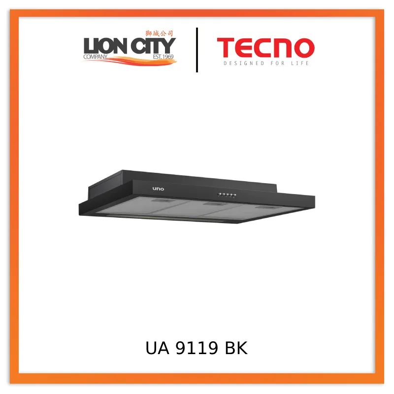 Tecno UNO UA 9119 BK Matte Black Slim Line Cooker Hood 90cm