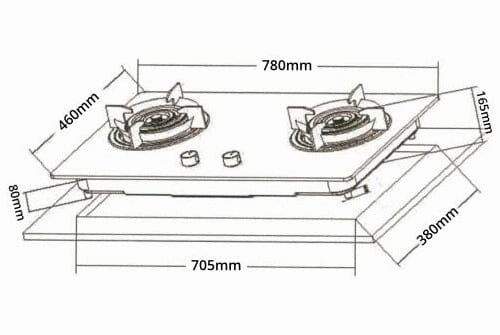 TECNO T278TGTRSV 2-Burner 78cm Glass Hob with True Triple Ring   Burners