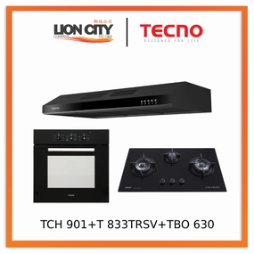 Tecno TCH 901SS/WH/BK Slim Line Designer Hood   T-833 TRSV Toughened Glass Hob   TBO 630 Built-In Oven