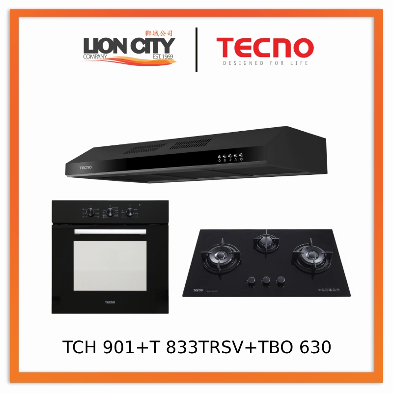 Tecno TCH 901SS/WH/BK Slim Line Designer Hood   T-833 TRSV Toughened Glass Hob   TBO 630 Built-In Oven