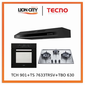 Tecno TCH 901SS/WH/BK Slim Line Designer Hood   TS 7633 TRSV Stainless Steel Gas Hob   TBO 630 Built-In Oven
