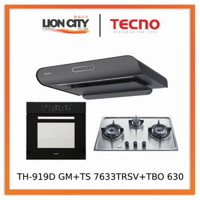 Tecno TH-919D GM 90cm Round Profile Cassette Slim Hood   TS 7633 TRSV Stainless Steel Gas Hob   TBO 630 Built-In Oven