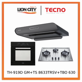 Tecno TH-919D GM 90cm Round Profile Cassette Slim Hood   TS 8633 TRSV Stainless Steel Gas Hob   TBO 630 Built-In Oven