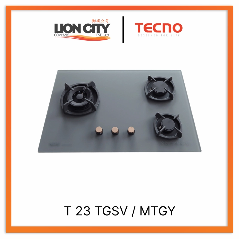 Tecno Uno T 23 TGSV  Toughened Glass Hob (SCHOTT)  75cm, V.V.S, INFERNO* (Big Burner) 3 Burners (1x Big, 1x Medium, 1x Small)