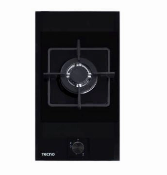 Tecno Uno TA 311 TRSV Domino Gas Hob Black Tempered  Glass 30cm, 1 Burner (Triple Ring)