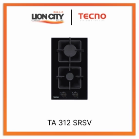 Tecno Uno TA 312 SRSV Domino Gas Hob Black Tempered  Glass 30cm, 2 Burner (1x Big, 1x Small)