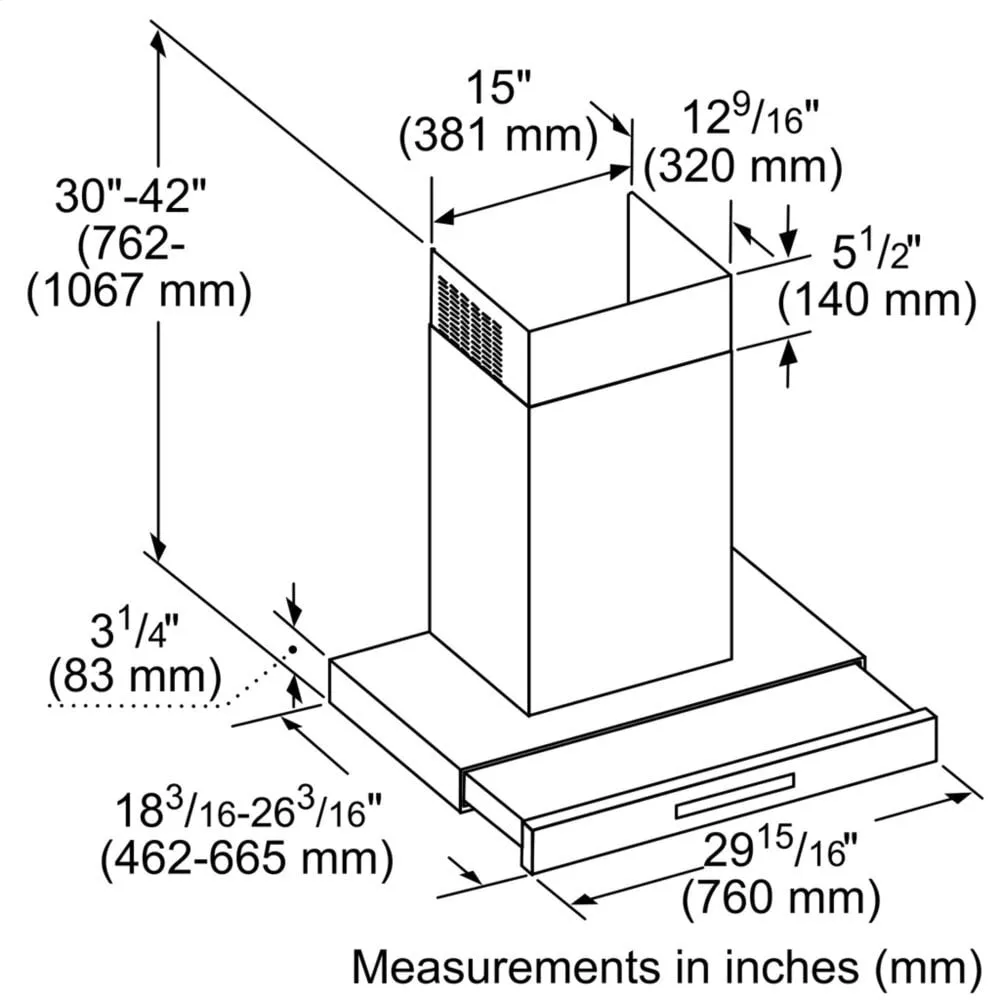 Thermador HDDB30WS 30-Inch Masterpiece Drawer Chimney Wall Hood With 600 Cfm