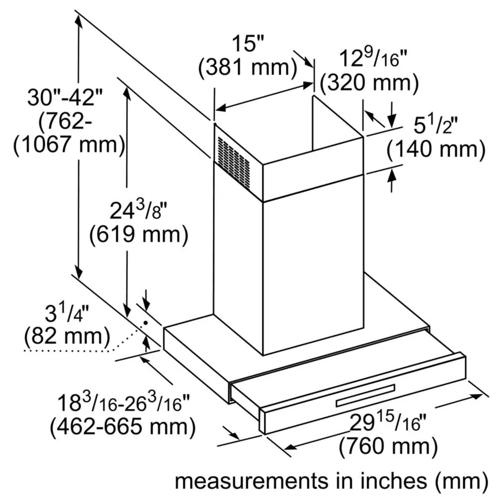 Thermador HDDB30WS 30-Inch Masterpiece Drawer Chimney Wall Hood With 600 Cfm