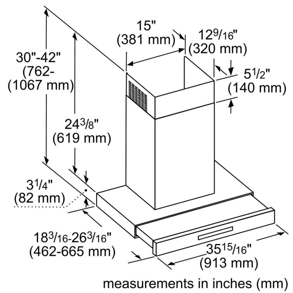 Thermador HDDB36WS 36-Inch Masterpiece Drawer Chimney Wall Hood With 600 Cfm