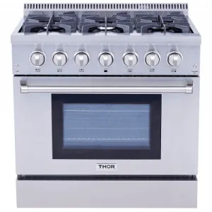 Thor Kitchen HRD3606U 36 Inch Professional Dual Fuel Range In Stainless Steel