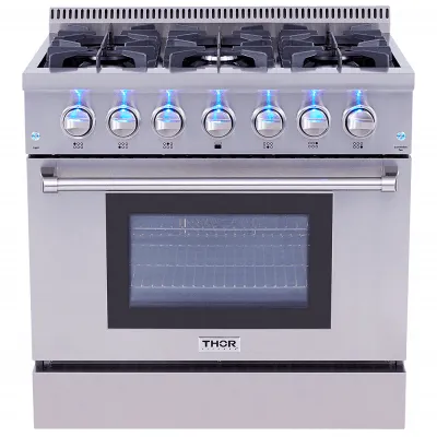 Thor Kitchen HRD3606U 36 Inch Professional Dual Fuel Range In Stainless Steel