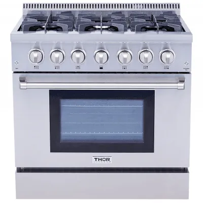 Thor Kitchen HRD3606U 36 Inch Professional Dual Fuel Range In Stainless Steel