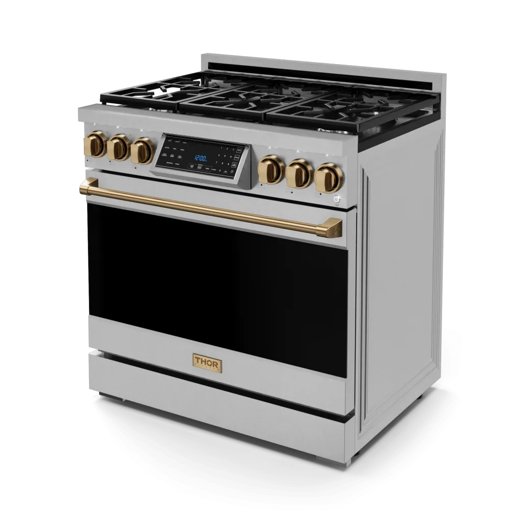 Thor Kitchen RSG36BRZ 36 Inch Professional Gas Range With Tilt Panel Touch Control In Stainless Steel/Bronze Gordon Ramsay Series - Rsg36-Brz