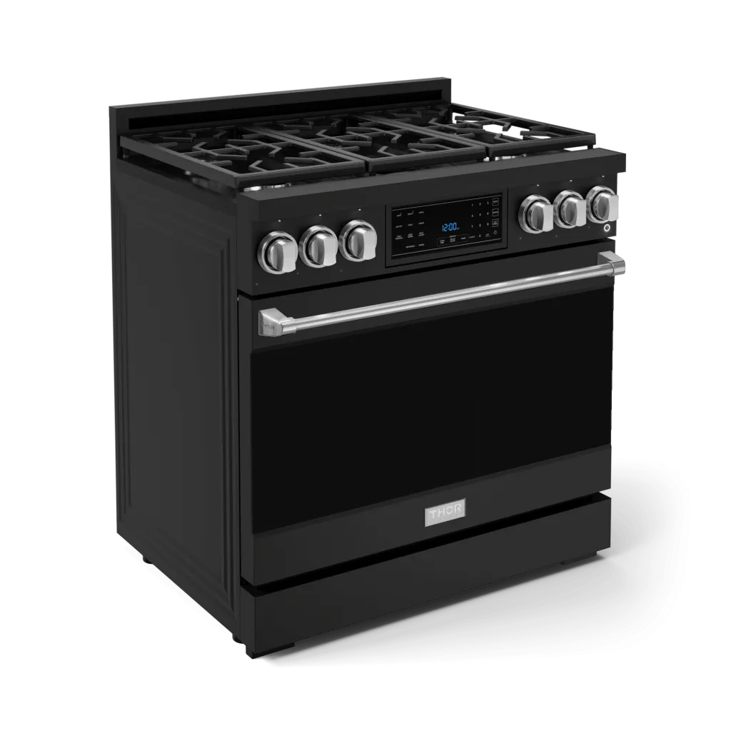 Thor Kitchen RSG36BSS 36 Inch Professional Gas Range With Tilt Panel Touch Control In Stainless Black/Stainless Steel Gordon Ramsay Series - Rsg36B-Ss