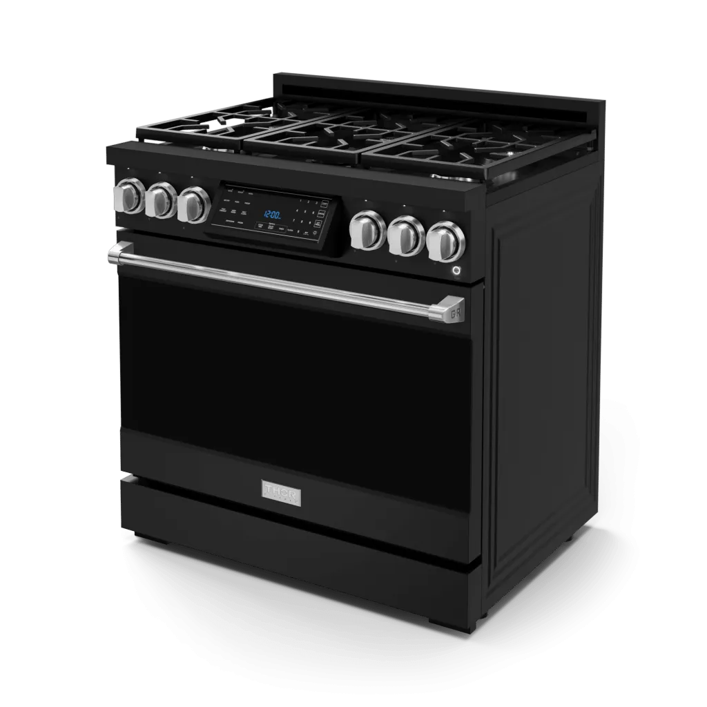 Thor Kitchen RSG36BSS 36 Inch Professional Gas Range With Tilt Panel Touch Control In Stainless Black/Stainless Steel Gordon Ramsay Series - Rsg36B-Ss