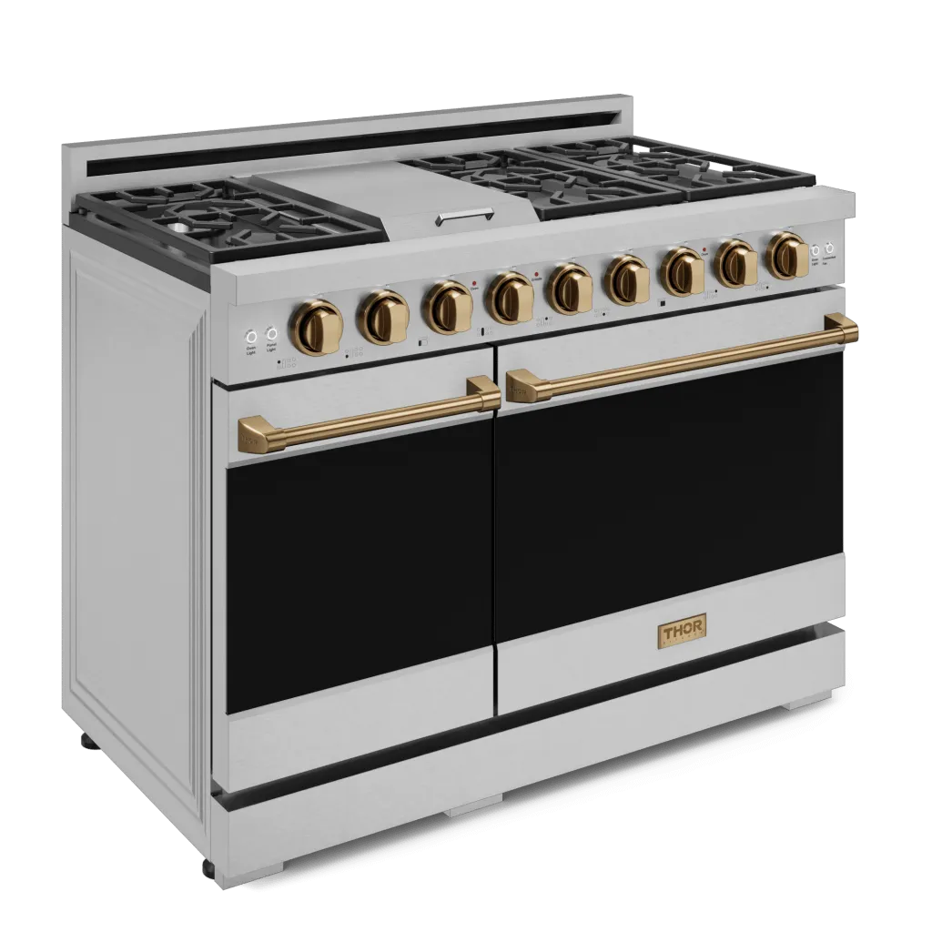 Thor Kitchen RSG48EBRZ 48 Inch Professional Gas Range With Pro-Style Knobs In Stainless Steel/Bronze Gordon Ramsay Series - Rsg48E-Brz