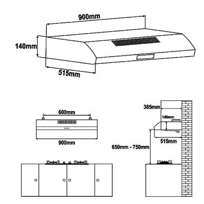 Valenti VH 3129TS 900 mm Slimline Hood VH3129TS