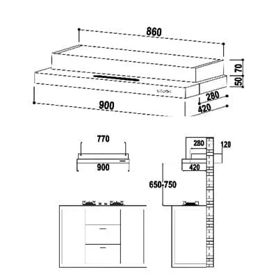 Valenti VH1129TS 900 mm Semi Integrated Hood