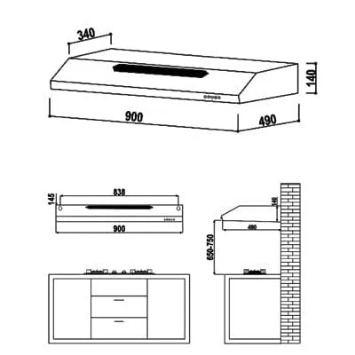 Valenti VH3039MS 900 mm Slimline Hood VH 3039MS