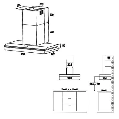 Valenti VH8019TS 900 mm Chimney Hood