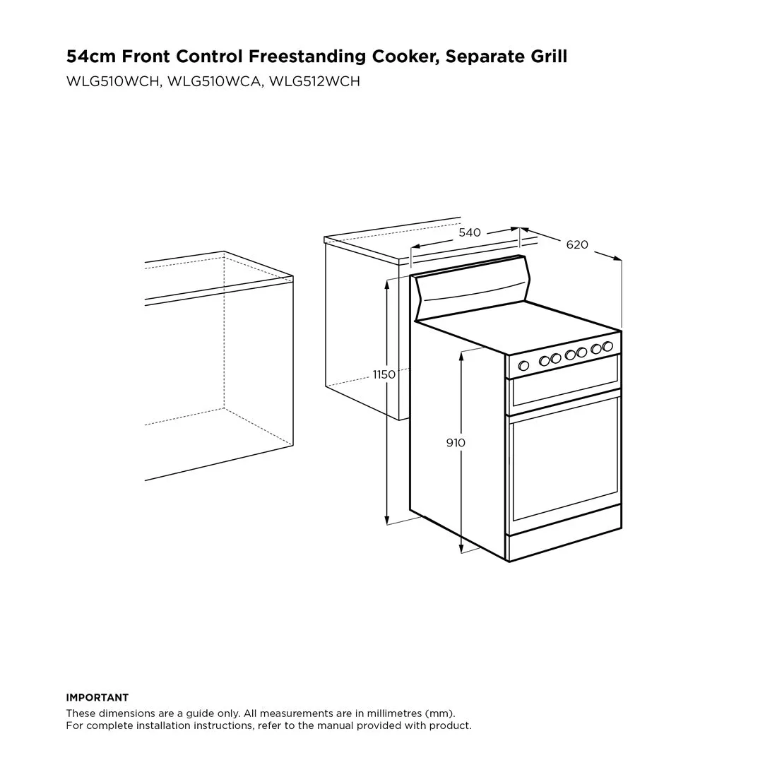 Westinghouse 54cm Freestanding Gas Oven and Gas Cooktop White