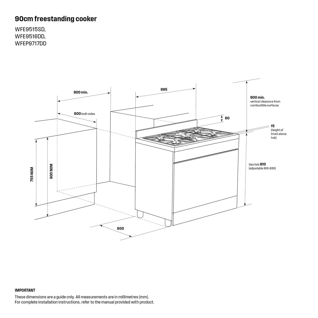 Westinghouse 90cm Dual Fuel Freestanding Oven Stainless Steel