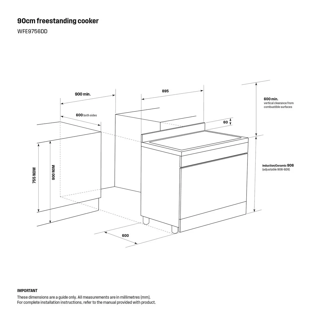 Westinghouse 90cm Electric Freestanding Oven with AirFry Dark Stainless Steel
