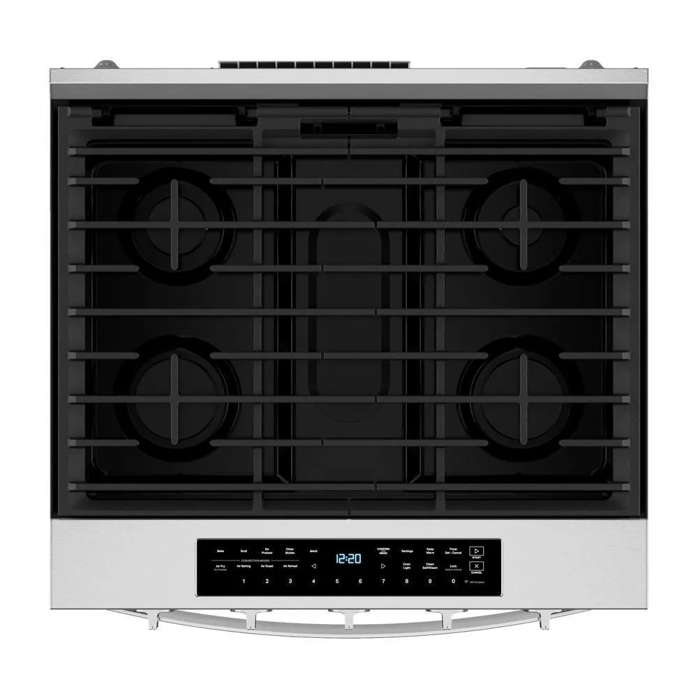 Whirlpool WSGS7530RZ 30-Inch Smart Slide In Gas Range With Air Cooking Technology, No Preheat Air Fry, Wipeclean&#8482; Coating, Steam/Self Clean And High Speed Preheat