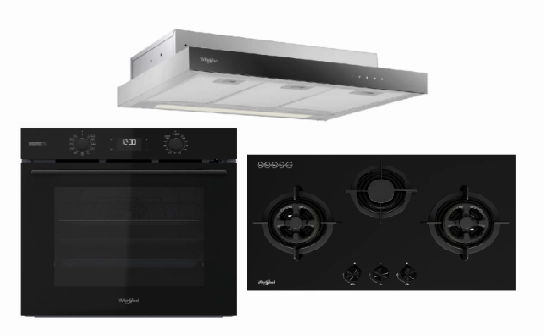 Whirlpools W4OMSK58RU1SBA 60cm W COLLECTION Multifunction Oven with Gentle Steam Function   Whirlpools GWG8830LS 88cm 3-Burners Gas Hob (LPG)   Whirlpools WCO9FTS 90cm Compact Hood
