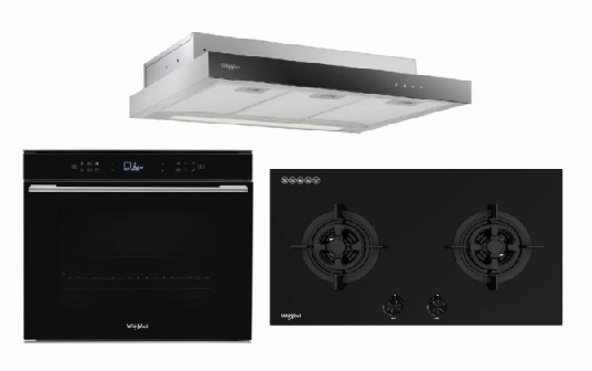 Whirlpools W7OM44S1PBLAUS 60cm 6TH SENSE Pyrolytic Oven   Whirlpools GWG7820LS 78cm 2-Burners Gas Hob (LPG)    Whirlpools WCO9FTS 90cm Compact Hood