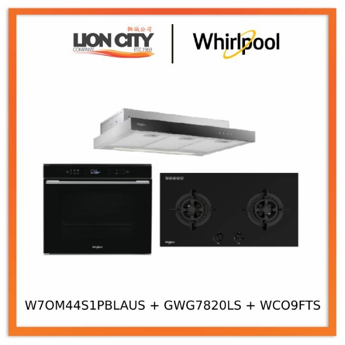 Whirlpools W7OM44S1PBLAUS 60cm 6TH SENSE Pyrolytic Oven   Whirlpools GWG7820LS 78cm 2-Burners Gas Hob (LPG)    Whirlpools WCO9FTS 90cm Compact Hood
