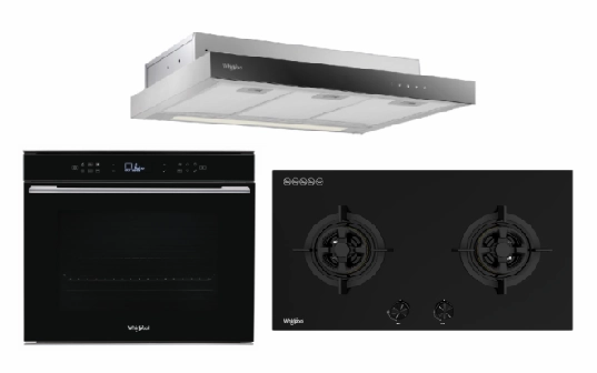 Whirlpools W7OM44S1PBLAUS 60cm 6TH SENSE Pyrolytic Oven   Whirlpools GWG7820TS 78cm 2-Burners Gas Hob (Town Gas)    Whirlpools WCO9FTS 90cm Compact Hood