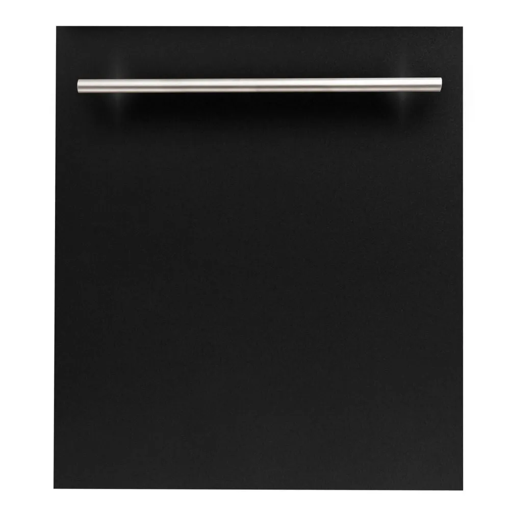 ZLINE 24 in. Black Matte Top Control Built-In Dishwasher with Stainless Steel Tub and Modern Style Handle, 52dBa (DW-BLM-H-24)