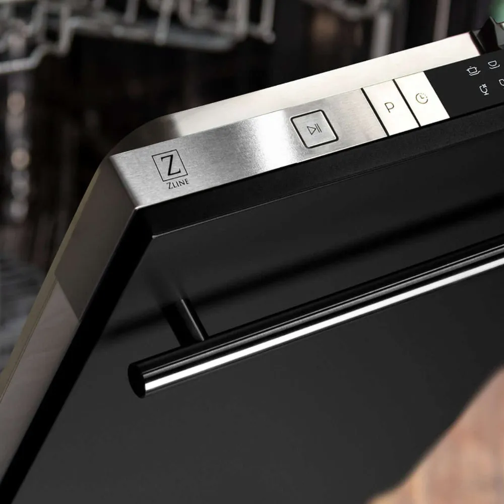 ZLINE 24 in. Black Matte Top Control Built-In Dishwasher with Stainless Steel Tub and Modern Style Handle, 52dBa (DW-BLM-H-24)