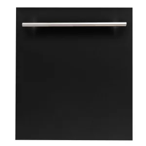 ZLINE 24 in. Black Matte Top Control Built-In Dishwasher with Stainless Steel Tub and Modern Style Handle, 52dBa (DW-BLM-H-24)