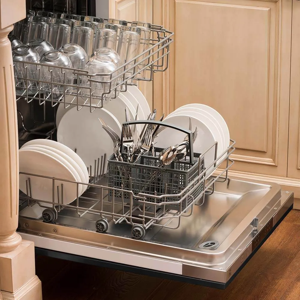 ZLINE 24 in. Black Stainless Top Control Built-In Dishwasher with Stainless Steel Tub and Traditional Style Handle, 52dBa (DW-BS-24)