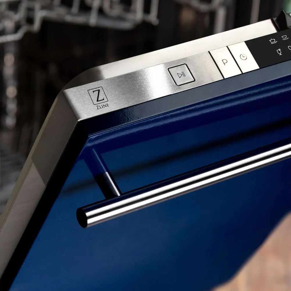 ZLINE 24 in. Blue Gloss Top Control Built-In Dishwasher with Stainless Steel Tub and Modern Style Handle, 52dBa (DW-BG-H-24)