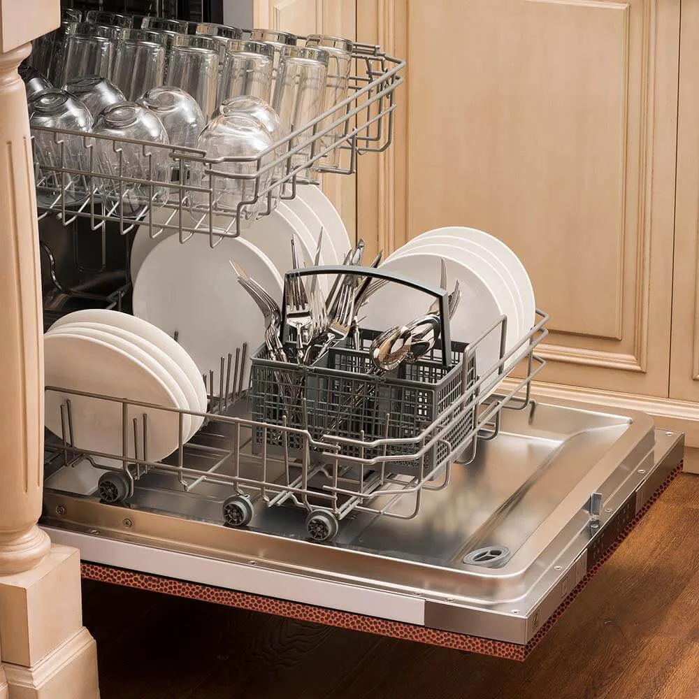 ZLINE 24 in. Hand-Hammered Copper Top Control Built-In Dishwasher with Stainless Steel Tub and Traditional Style Handle, 52dBa (DW-HH-H-24)