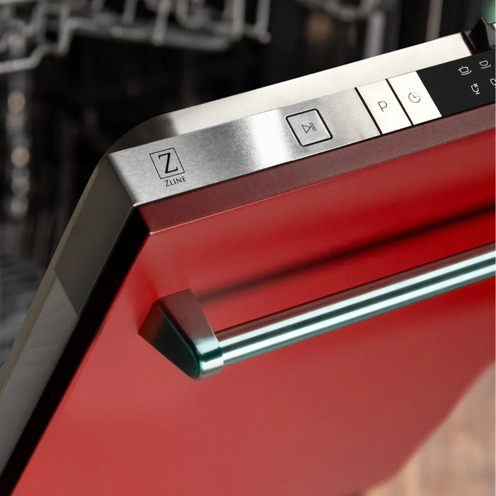ZLINE 24 in. Red Matte Top Control Built-In Dishwasher with Stainless Steel Tub and Traditional Style Handle, 52dBa (DW-RM-24)
