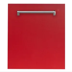 ZLINE 24 in. Red Matte Top Control Built-In Dishwasher with Stainless Steel Tub and Traditional Style Handle, 52dBa (DW-RM-24)