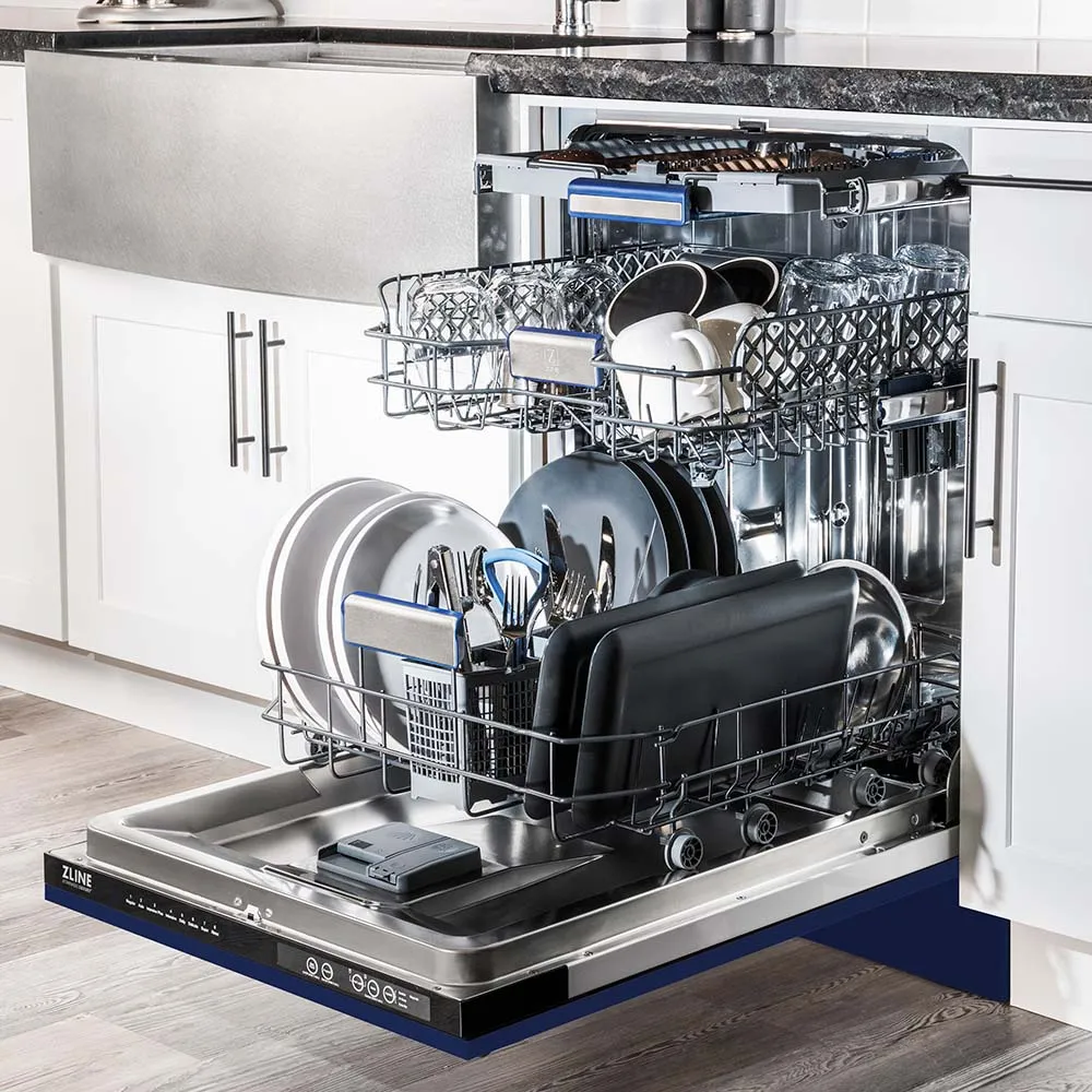 ZLINE 24 in. Tallac Series 3rd Rack Tall Tub Dishwasher in Blue Gloss with Stainless Steel Tub, 51dBa (DWV-BG-24)