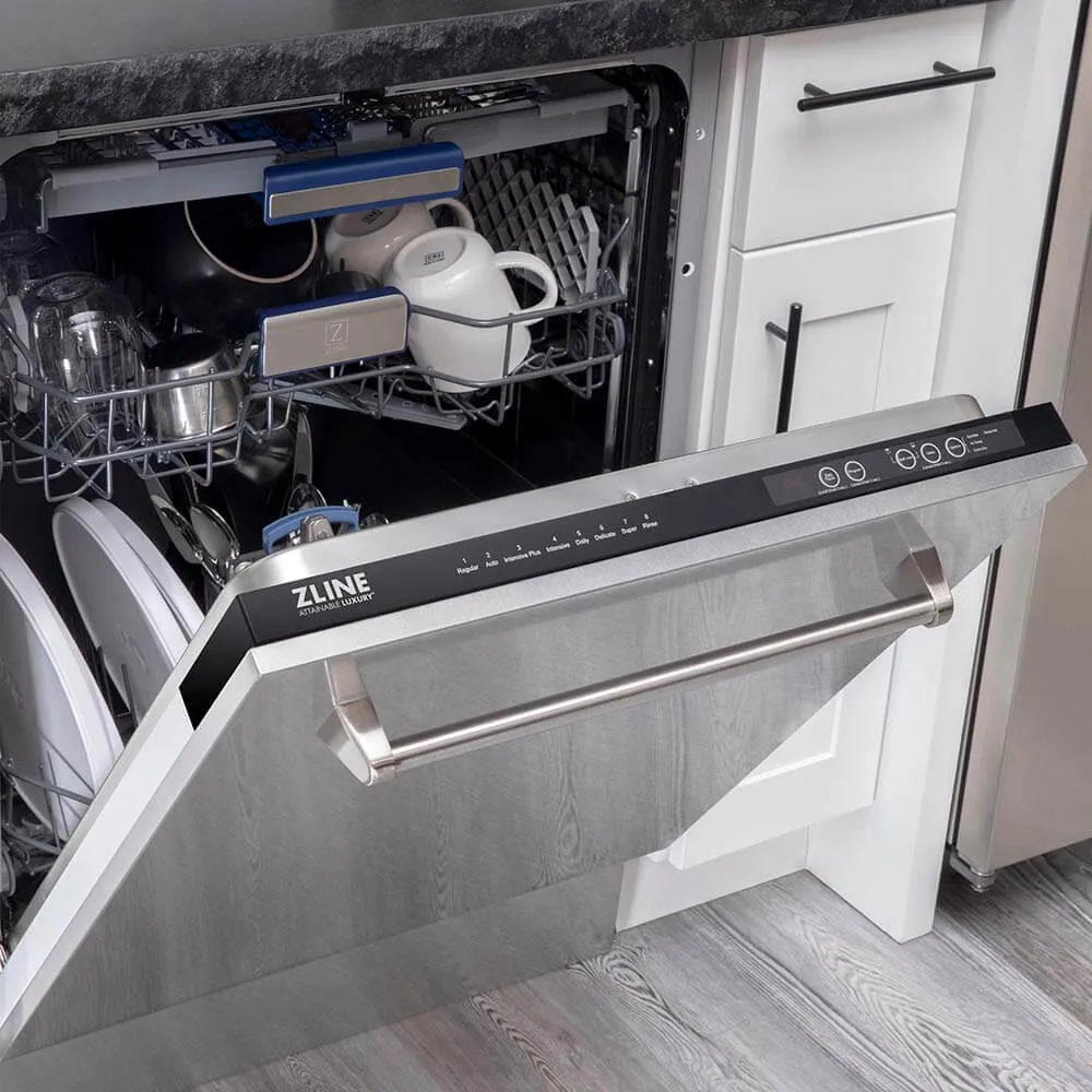 ZLINE 24 in. Tallac Series 3rd Rack Tall Tub Dishwasher with Satin Stainless Steel Panel and Stainless Steel Tub, 51dBa (DWV-SN-24)