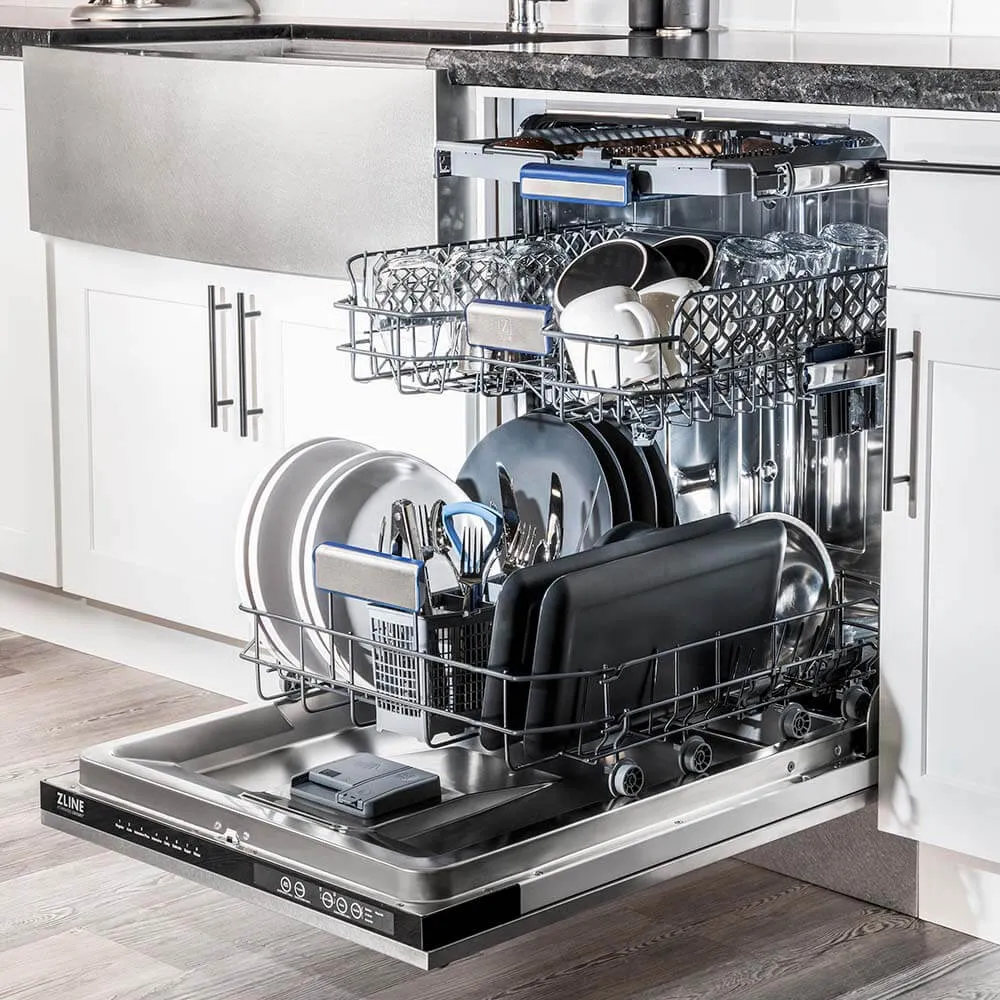 ZLINE 24 in. Tallac Series 3rd Rack Tall Tub Dishwasher with Satin Stainless Steel Panel and Stainless Steel Tub, 51dBa (DWV-SN-24)