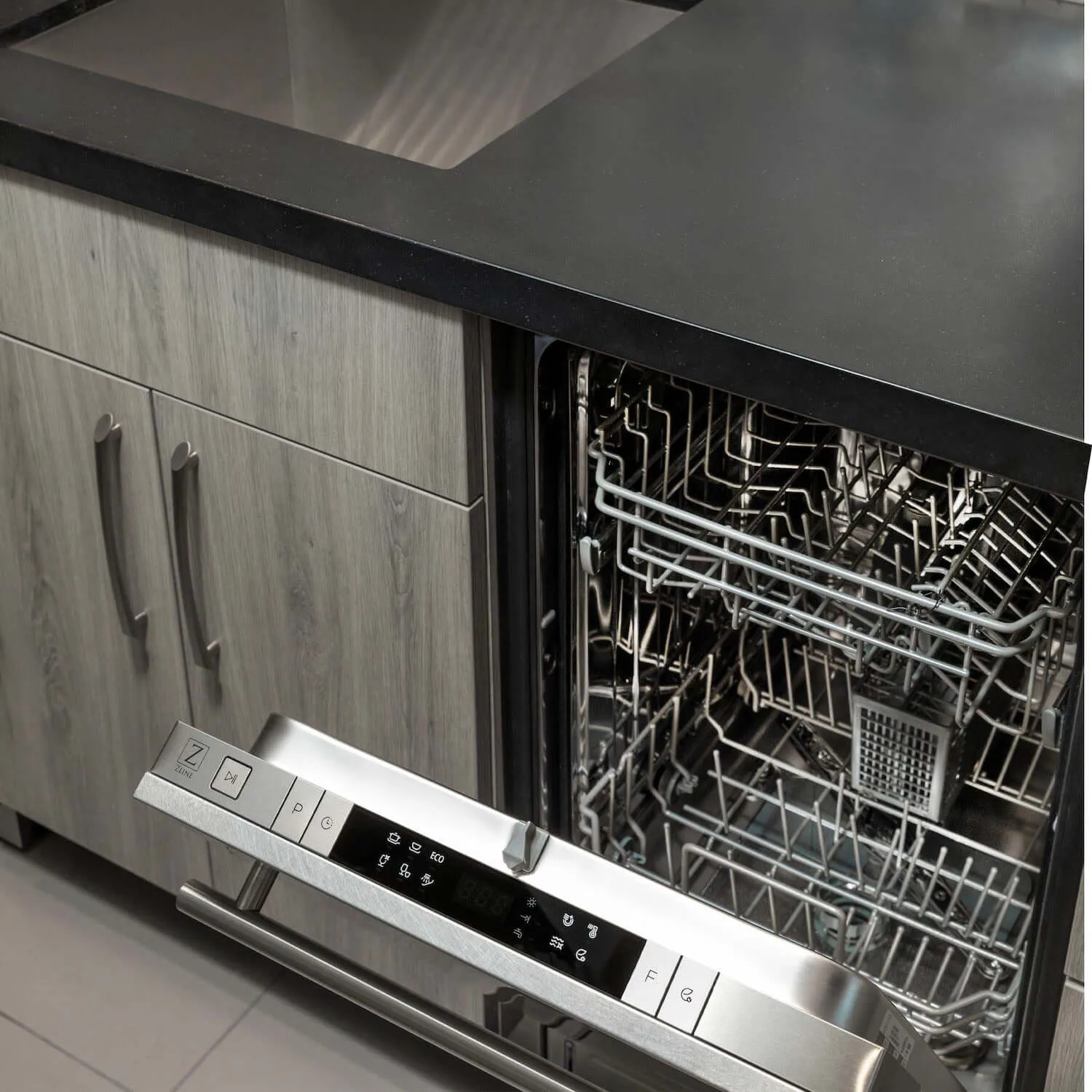 ZLINE 24 in. Top Control Built-In Dishwasher with Satin Stainless Steel Panel and Stainless Steel Tub with Modern Style Handle, 52dBa (DW-SN-24)