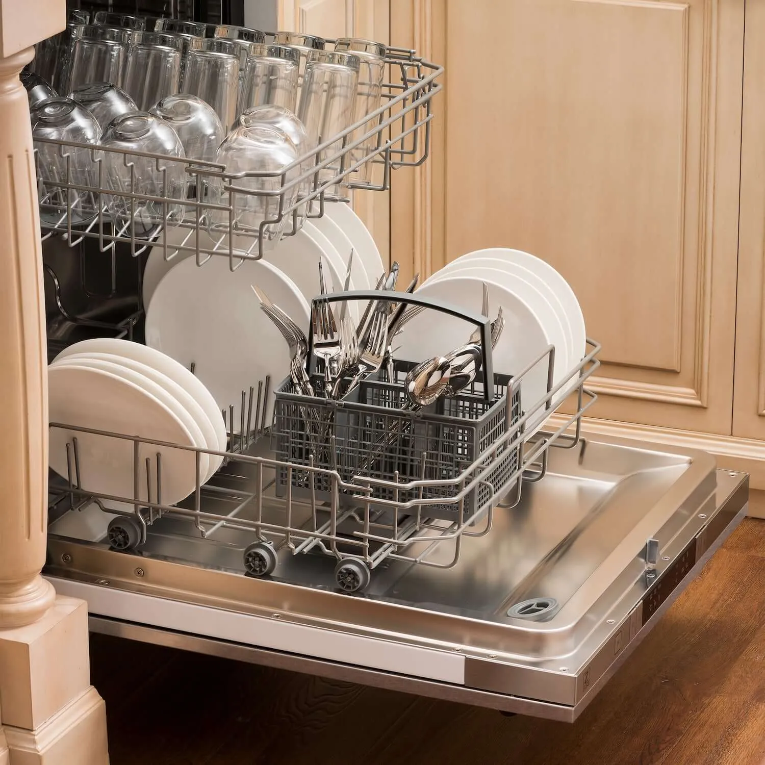 ZLINE 24 in. Top Control Built-In Dishwasher with Satin Stainless Steel Panel and Stainless Steel Tub with Modern Style Handle, 52dBa (DW-SN-24)