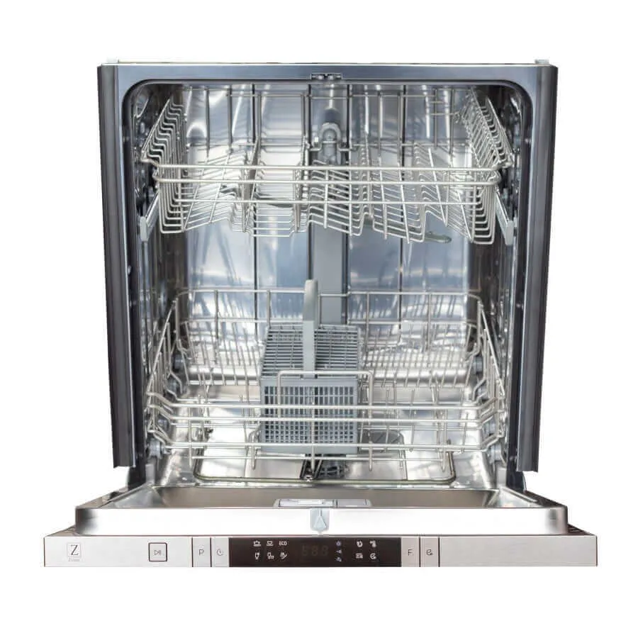 ZLINE 24 in. Top Control Built-In Dishwasher with Satin Stainless Steel Panel and Stainless Steel Tub with Traditional Style Handle, 52dBa (DW-SN-H-24)