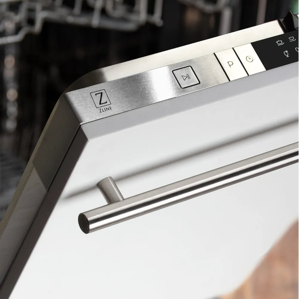 ZLINE 24 in. White Matte Top Control Built-In Dishwasher with Stainless Steel Tub and Modern Style Handle, 52dBa (DW-WM-H-24)