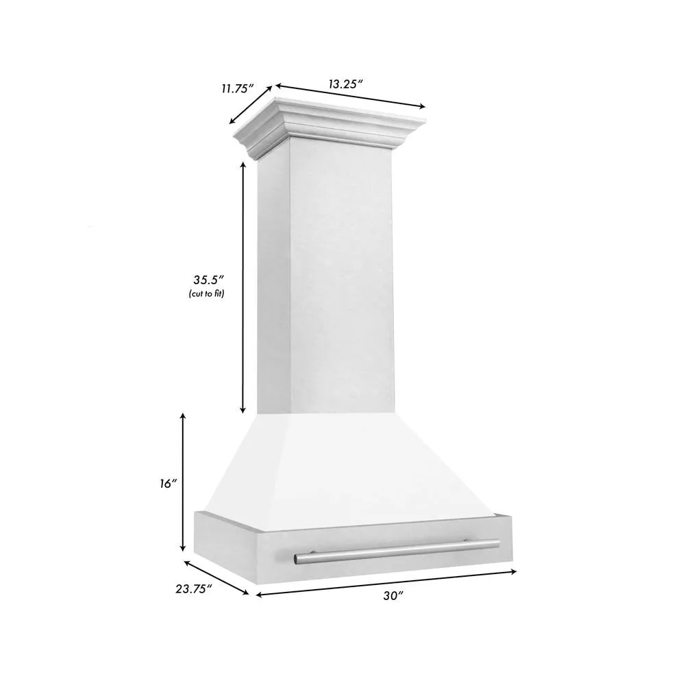 ZLINE 30 in. Satin Stainless Steel Wall Mount Range Hood with Colored Shell and Stainless Steel Handle (8654SNX-30)