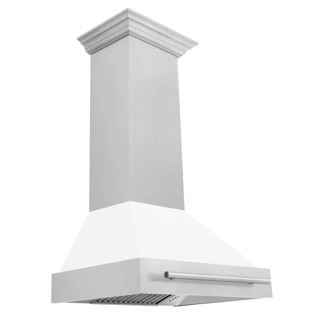 ZLINE 30 in. Satin Stainless Steel Wall Mount Range Hood with Colored Shell and Stainless Steel Handle (8654SNX-30)