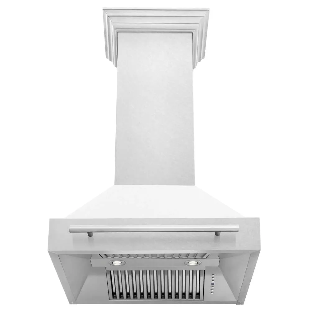 ZLINE 30 in. Satin Stainless Steel Wall Mount Range Hood with Colored Shell and Stainless Steel Handle (8654SNX-30)